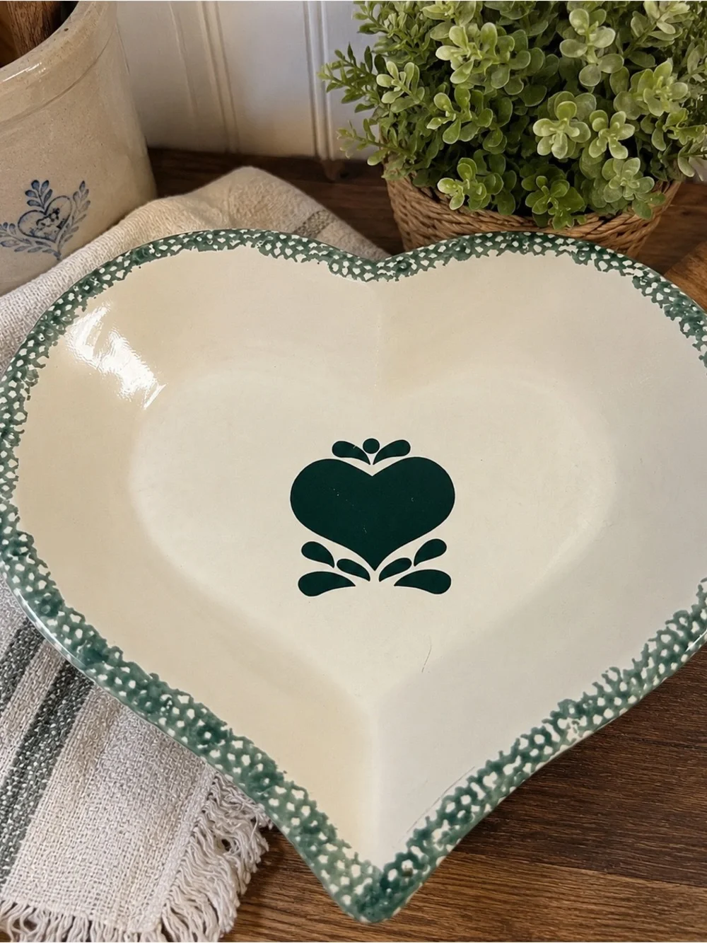 Heavy Heart-Shaped Stoneware Serving Bowl Platter | Primitive Country Farmhouse